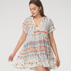 Vestido Mini Casual de Verano para Mujer, Cómodo, 100% Algodón y Lino, Moderno, Estampado a Rayas, Personalizable, Tejido, en Oferta - Product Image 5