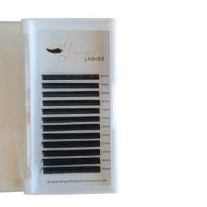 Extensions de cils individuels en <span class=keywords><strong>soie</strong></span> de cachemire noir mat avec logo personnalisé, courbure naturelle C, faciles à éventail, plateaux de cils CC, marque privée - Product Image 4
