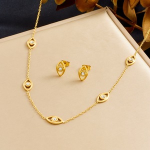 Evil Eye Jewelry <b>Set</b> Gold Plated Stainless Steel Necklace <b>Bracelet</b> Earrings Women's Party Fashion Accessory - Product Image 2
