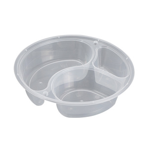 Round Three Compartment Plastic <b>Lunch</b> Box Disposable Food Container Takeout Box Fast Food Bento Bowl Microwave Safe - Product Image 4