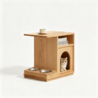 Table d'appoint multifonctionnelle en chêne rouge écologique et durable pour humains et animaux, table de chevet, table d'angle en bois naturel, lit pour chat, table à manger