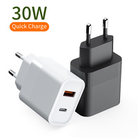 Cargador USB C+A de 30W con Doble Puerto, Carga Rápida PD, Enchufe Europeo, Cargador de Pared Compacto, Adaptador de Corriente para Teléfono Inteligente, Tableta y Portátil