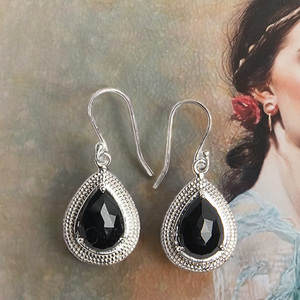 Boucles d'oreilles pendantes en argent sterling 925 Art Palace pour femme, design minimaliste en forme de feuille, onyx noir naturel, cadeau, usage quotidien - Product Image 3