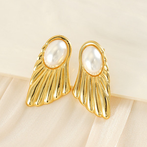 ZOGXIN Wings Shape Pearl <b>Stud</b> Earrings Gold Color <b>Titanium</b> Steel For Women Party Fashion Jewelry - Product Image 2