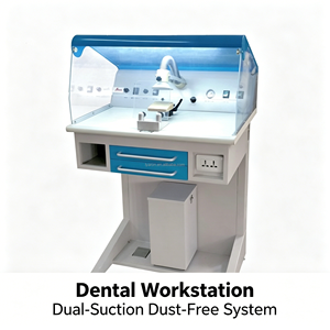 Postazione di lavoro dentale con cappuccio di aspirazione regolabile e controllo del pedale per lucidare senza polvere e operaz - Product Image 1