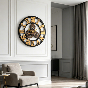 Hanging Gear <b>Wall</b> <b>Clock</b> <b>60cm</b> Large MDF Quartz with 3D Dial and Silent Movement for Industrial Loft Cafe Hotel Decoration - Product Image 4