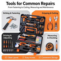Kit d'outils manuels polyvalents pour la maison, 46 pièces, avec lampe de poche, marteau, jeu de douilles, pour les travaux de bricolage, de réparation de meubles et de la maison