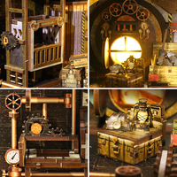 Kit DIY de niche à livres Steampunk en gros, kit de maison miniature DIY, maison de poupée miniature avec éclairage LED pour serre-livres