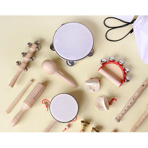 Ensemble de 11 instruments de percussion en bois pour enfants, avec tambourin, maracas, castagnettes et flûte, pour l'éducation musicale et le jeu - Product Image 5