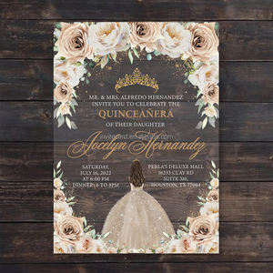 Di lusso stampa floreale Champagne Inivitaciones De Xv Anos <span class=keywords><strong>abiti</strong></span> dolce 15 festa sposa invito di saluto - Product Image 1