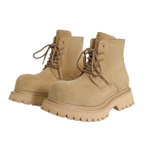 Botas cortas estilo workwear para mujer, modelo 2025, suela gruesa, botas de primavera-otoño, cuero brillante llamativo, color retro amarillo oscuro - Product Image 5