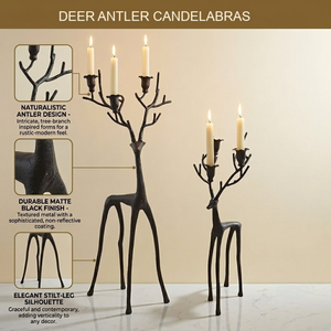 Candelabro Minimalista de <span class=keywords><strong>Hierro</strong></span> Negro con Forma de Ciervo, Portavelas Decorativo para Mesa, Soporte para Velas Cónicas con Astas de Ciervo, para Decoración Navideña del Hogar - Product Image 4