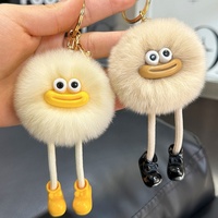 Porte-clés de voiture et pendentif de sac à dos en peluche coréenne, fait main, design dessin animé anime mignon, en fourrure de lapin Rex, petit boule de charbon à grande bouche