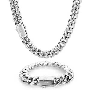 Catena Cubana Personalizzata NUOYA in Acciaio Inox, Gioielli Hip Hop Placcati <span class=keywords><strong>Oro</strong></span> 18K e Argento, Stile Miami per Uomo - Product Image 3