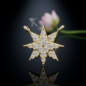 Collar con Colgante de Lujo en Oro con Diamantes Cultivados en Laboratorio, Diseño de Estrella de 8 Puntas, con Diamantes Brillantes - Product Image 1