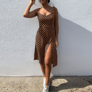 Robes Sundress Summer Women Causal Polka Dot Sleeveless High Pleated elastic waist V-Neck Beach Dress Vestidos De Verano - Product Image 5