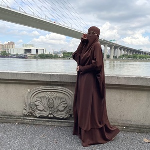 6608# Abaya Suit Nida Solid Color Two Pieces Long Pleated <b>Elastic</b> Cuff Long Prayer Top and <b>Skirt</b> With Pockets Abaya Dress - Product Image 4