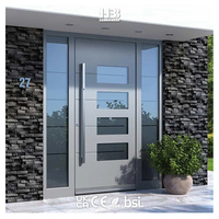 Porte extérieure de sécurité en acier inoxydable isolée avec 4 panneaux de verre insérés pour l'entrée principale d'une maison moderne américaine