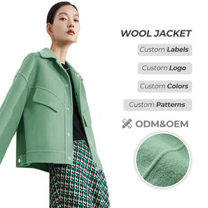 Mantel wol wanita, jaket domba poliester setelan bisbol kerah dapat disesuaikan/OEM, mantel wol asli pendek wanita - Product Image 2