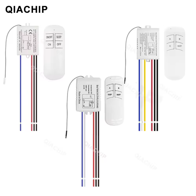 QIACHIP 1/2/3 Way Relay AC 220V RF Remote Digital Wireless Remote Control Switch Ceiling Fan Panel Control Switch for Light Bulb