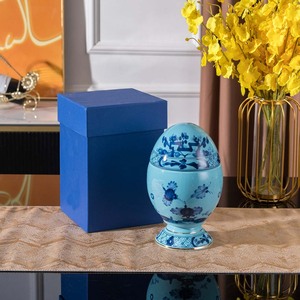 Egg-Shaped Ceramic <b>Jar</b> Elegant Floral Pattern Microwave Safe <b>Large</b> Capacity Eco-Friendly Food Storage Container Kitchen - Product Image 3