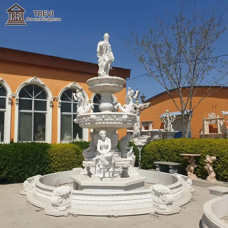 Fontaine d'eau en pierre blanche d'extérieur, 1 pièce, Statue de garçon, fontaine d'arme en marbre et en ange