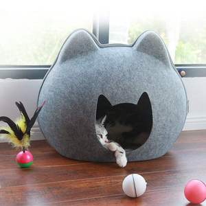 Conception interactive amovible ronde laine feutre chat grottes doux laine feutre chat chien maison animal lit grottes
