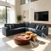 Ensemble table basse et meuble TV moderne pour salon, avec tables d'appoint gigognes rondes et carrées, finition placage bois et plateau en pierre, meuble TV de rangement