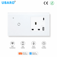 Interruptor de Pared Inteligente WiFi Estándar del Reino Unido Serie 146 y Enchufe Combinado con Panel de Vidrio Templado Compatible con Alexa y Google Assistant