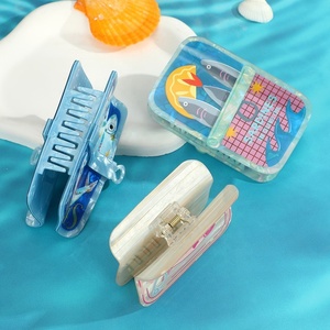 Pince à cheveux légère en acrylique, design créatif et mignon, motifs poisson et requin, série Océan, pour femme, pour l'arrière de la tête, type griffe - Product Image 5