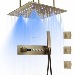Bathroo Mewah 40*40CM Kepala Pancuran LED Hujan Penuh Warna Dikontrol Suhu Kabut Hujan dengan Tampilan LED Digital