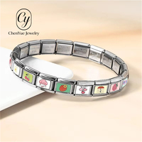 Bracelet Modulaire Italien à Motifs Peints Mignons, Nuage en Forme de Cœur, en Acier Inoxydable, Accessoires de Chaîne pour Bracelets DIY à Assembler