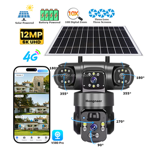 Hongnaer 3 Lens 4G 6K kablosuz güneş enerjili IP PTZ etüt kamera Pro Pro 12MP açık güvenlik 4G Sim kart CCTV güneş kamera - Product Image 1