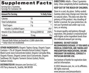 OEM Amazon Basics <span class=keywords><strong>Vitamina</strong></span> D3 2000 UI Gommose all'Arancia, Limone e Fragola, 160 Pezzi (2 per Porzione) Migliora la Memoria e il Sonno (Precedentemente) - Product Image 2