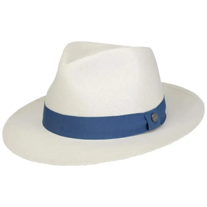 Chapeau Panama blanc unisexe avec bande de ruban bleu, chapeau Fedora en paille, accessoire d'été pour la plage - Product Image 1