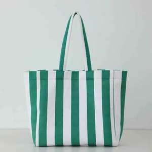 Sac fourre-<span class=keywords><strong>tout</strong></span> rayé personnalisé écologique tendance en gros pour filles – Sac à bandoulière portable pour voyage et plage - Product Image 1