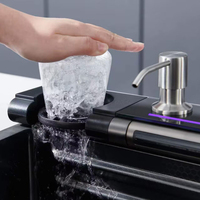 Évier de cuisine moderne de luxe intelligent en acier inoxydable rectangulaire à cuve unique à encastrer avec affichage numérique multifonction et cascade