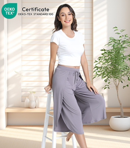 Clearance Stock <b>Women</b> Lounge Set Bamboo Fiber Knitted Soft Drawstring Waist Casual Solid Color Pants Ready To Ship - Product Image 1