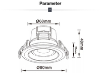 Mini plafonnier LED 70mm 6W pour hôtel et maison 99Ra 3.15 pouces étanche sans scintillement IP44 Downlights