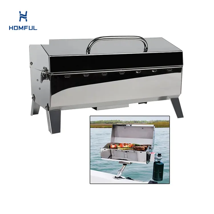 HOMFUL Marine Boat BBQ Stove Propane Barbecue Stainless Steel Gas Boat Grill for Boats Marine