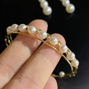 4-5.5mm Freshwater Pearl Stretch <b>Bangle</b>, Near Round & Teardrop Pearl Multi Layer Elastic 925 <b>Sterling</b> <b>Silver</b> <b>Bracelet</b> for women - Product Image 4