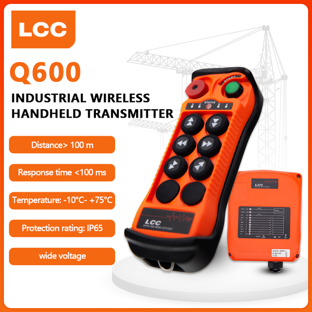 LCC Q600 Six Button Emergency Stop Single Speed Industrial Wireless Remote Control for Cranes Hoists Winches Lifting Gear RF Kit