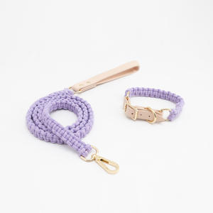 Paracorde en macramé ajustable personnalisé de haute qualité, tressé à la main en corde de coton et en cuir, ensemble collier et laisse pour chien - Product Image 4