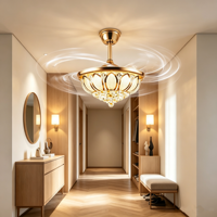 Ventilateur de plafond LED silencieux et dimmable Lotus Crystal Gold avec télécommande, rétractable, pour intérieur