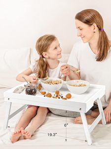 Plateau de lit en bambou pour le petit-déjeuner, table à collation avec pieds pliables pour manger, pour canapé, fauteuil, travail, par Pipishell (Blanc) - Product Image 3