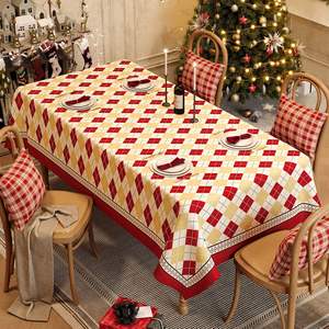 Mantel de tela de poliéster impermeable y resistente al aceite de alta gama con diseño navideño a cuadros para fiestas - Product Image 2