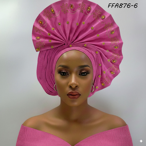 Nigerian Aso Oke Fashion Headtie Tela amarilla de Ankara con cuentas para fiestas Salidas casuales Pesca Último diseño - Product Image 6