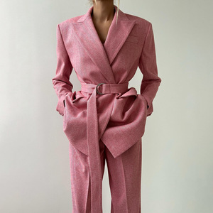 Setelan Wanita <span class=keywords><strong>3</strong></span> Potong: Blazer Lengan Panjang Elegan, Atasan Fishbone, Celana Panjang Lebar Pinggang Tinggi, Kasual Polos - Product Image 4