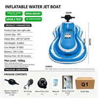 Jet ski électrique gonflable certifié CE 500W, étanche IPX7, 6-8 km/h, 1 personne, rechargeable, PVC, pour adultes