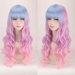 Mengtong 80CM Halloween <strong>Lolita</strong> Cosplay <strong>Wig</strong> Free Part Pink Synthetic <strong>Wig</strong> with Red Lace Deep Body Wave Style - Product Image 3